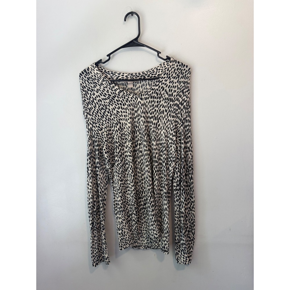 Banana Republic Women Small Black White Abstract Animal Print V-Neck Top Knit